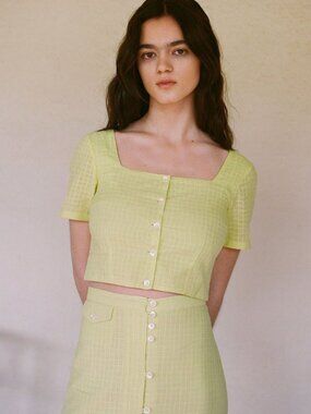 Paloma Wool Light Green/Yellow 100% Cotton Top